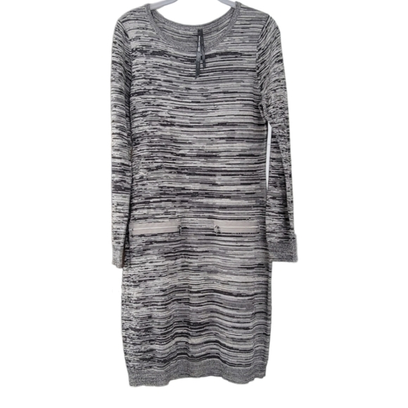 Marc New York Knit Long Sleeve Mini Bodycon Sweater Dress Sz M Grey & Black - Picture 6 of 10